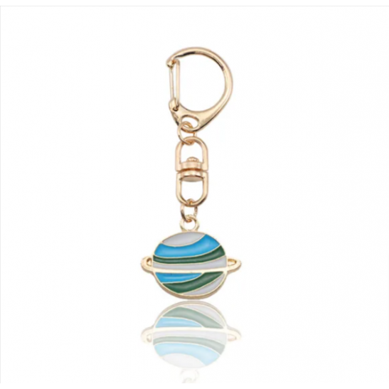 Enamel Keychain - White-blue planet